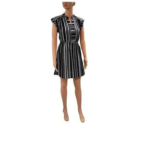 Navy and White Striped Dress with Tie Waist